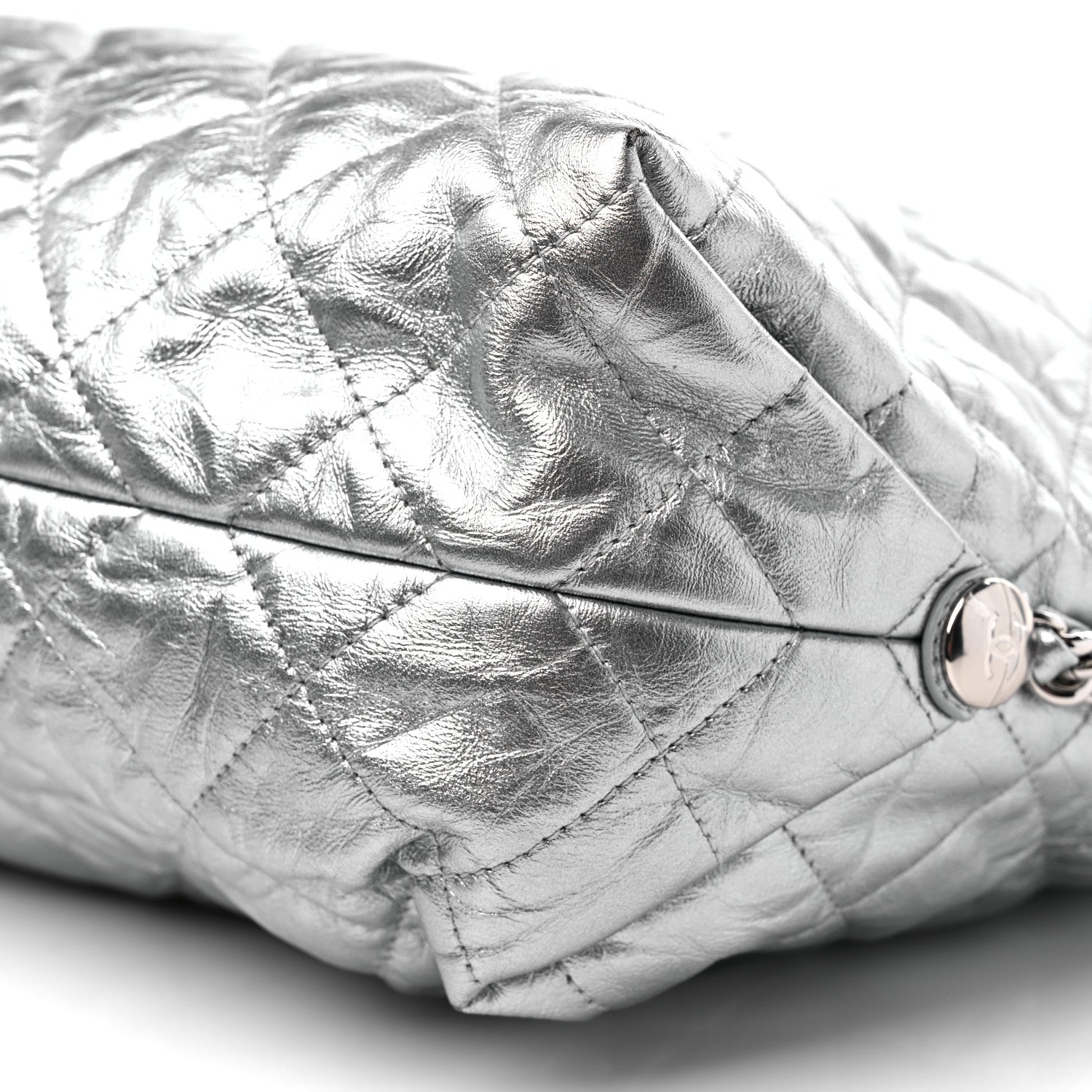Chanel Metallic Crackled Calfskin Quilted Large Big Bang Hobo Silver 9 of 10