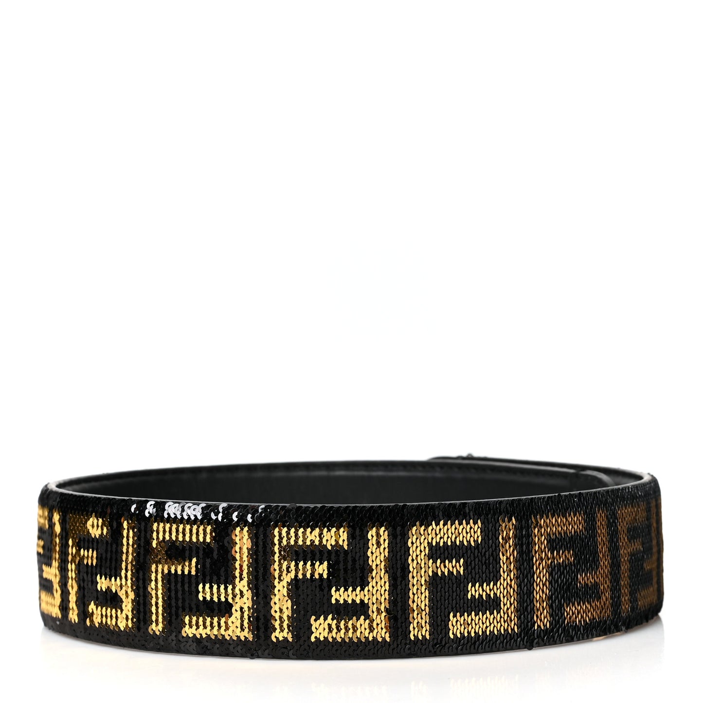 Calfskin Sequin FF Strap You Black Gold