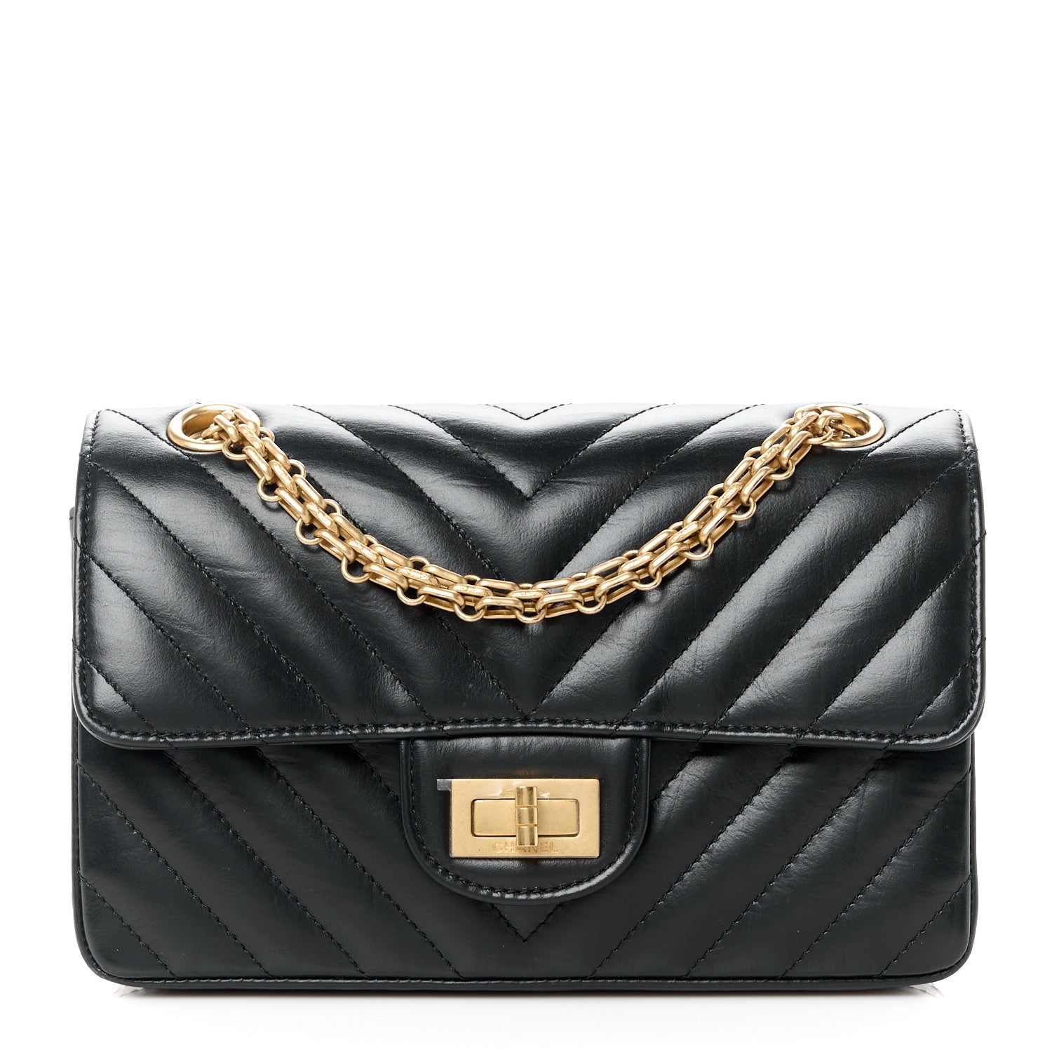 Chanel Aged Calfskin Chevron Quilted 2.55 Reissue Mini Flap Black 1 of 11