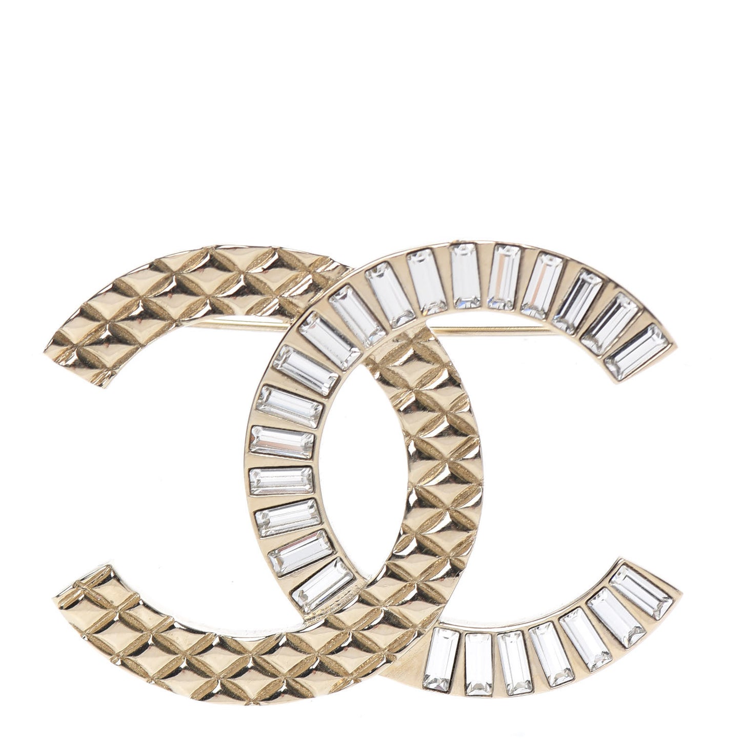 Baguette Crystal Quilted CC Brooch Gold