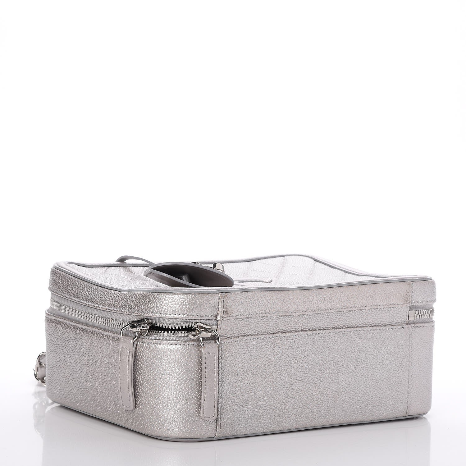 Chanel Metallic Caviar Quilted Large CC Filigree Vanity Case Silver 4 of 8