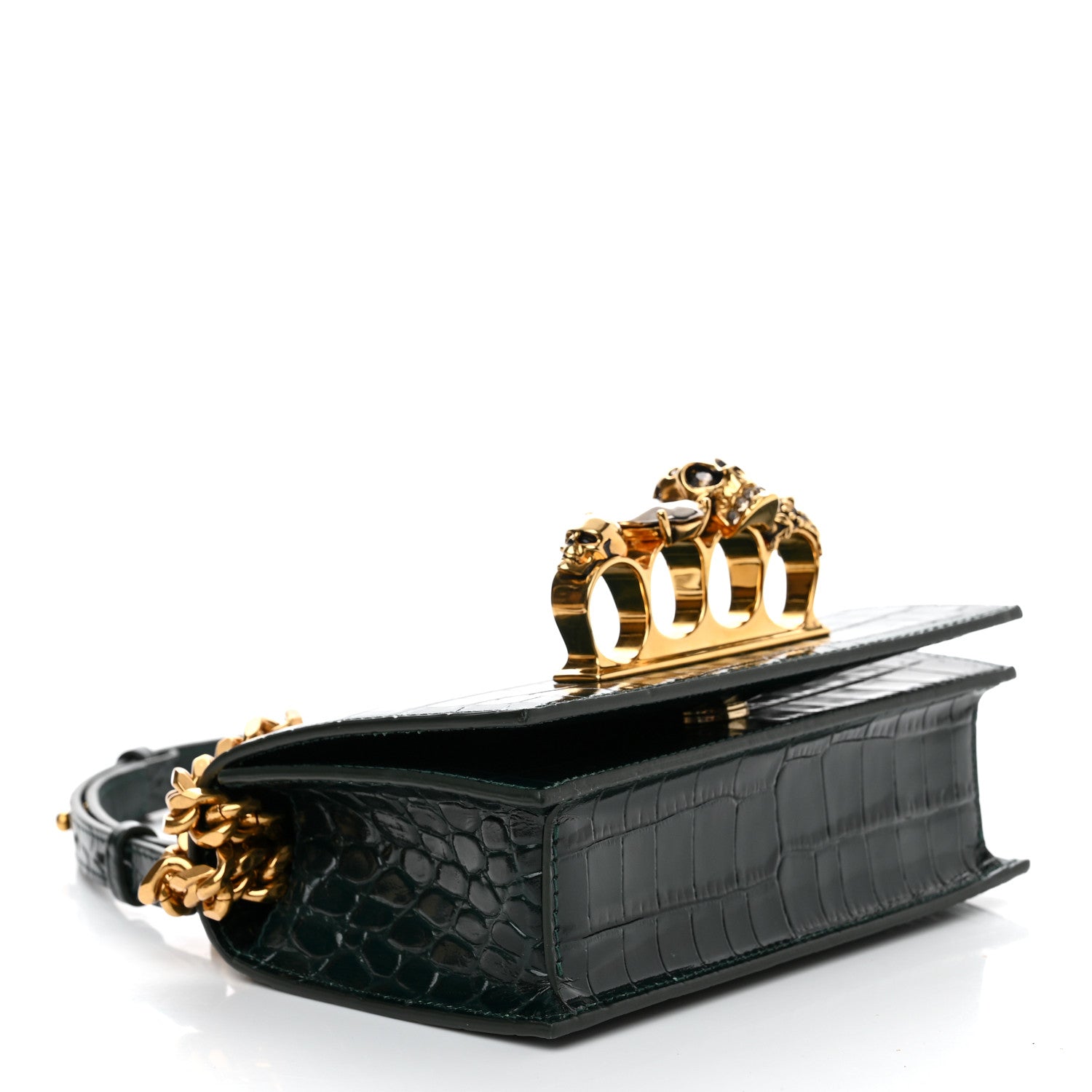 Alexander McQueen Calfskin Crocodile Embossed Knuckle Shoulder Bag Emerald 4 of 10