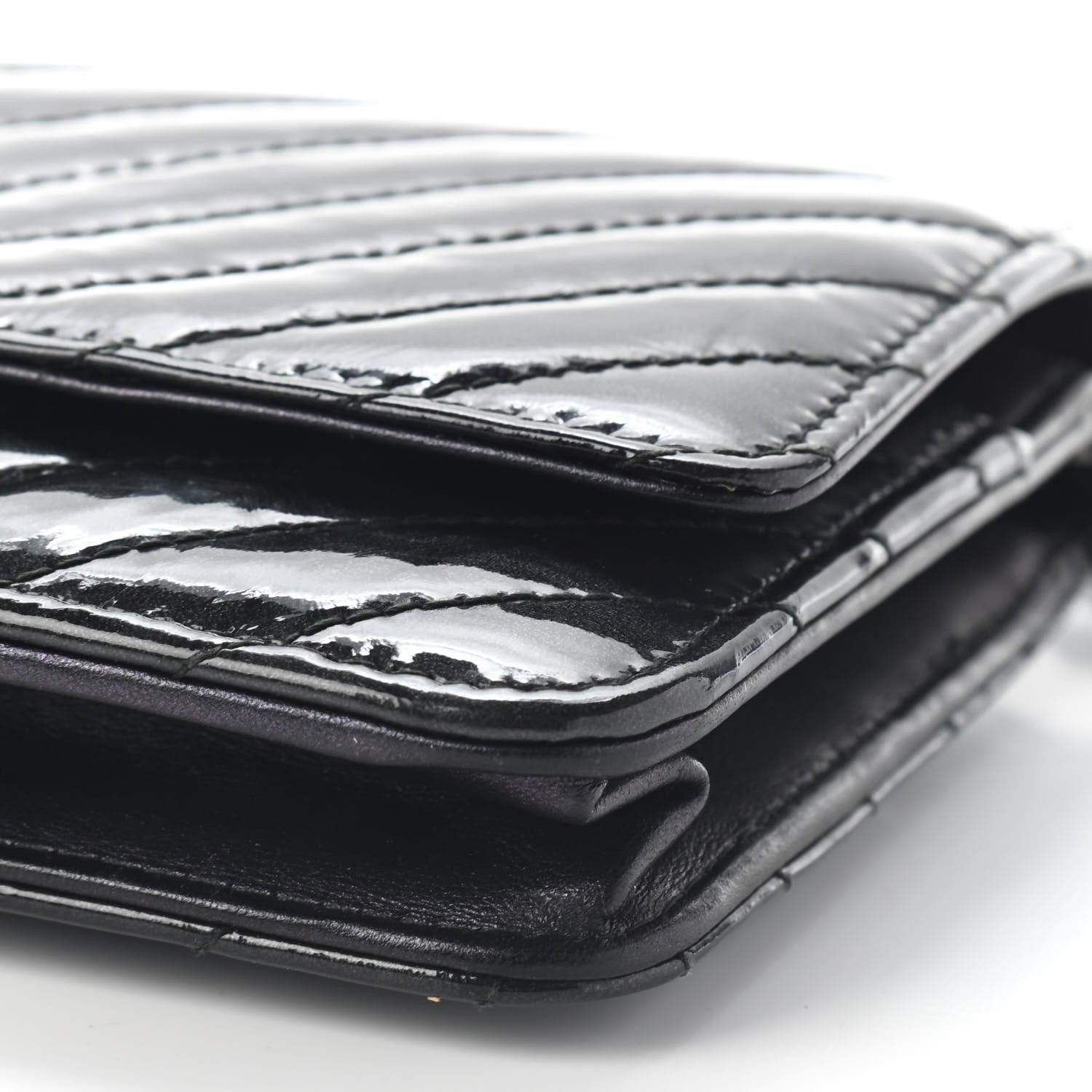 Chanel Patent Metallic Crumpled Calfskin Chevron Quilted Wallet On Chain WOC Black 10 of 10