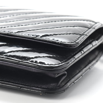 Chanel Patent Metallic Crumpled Calfskin Chevron Quilted Wallet On Chain WOC Black 10 of 10