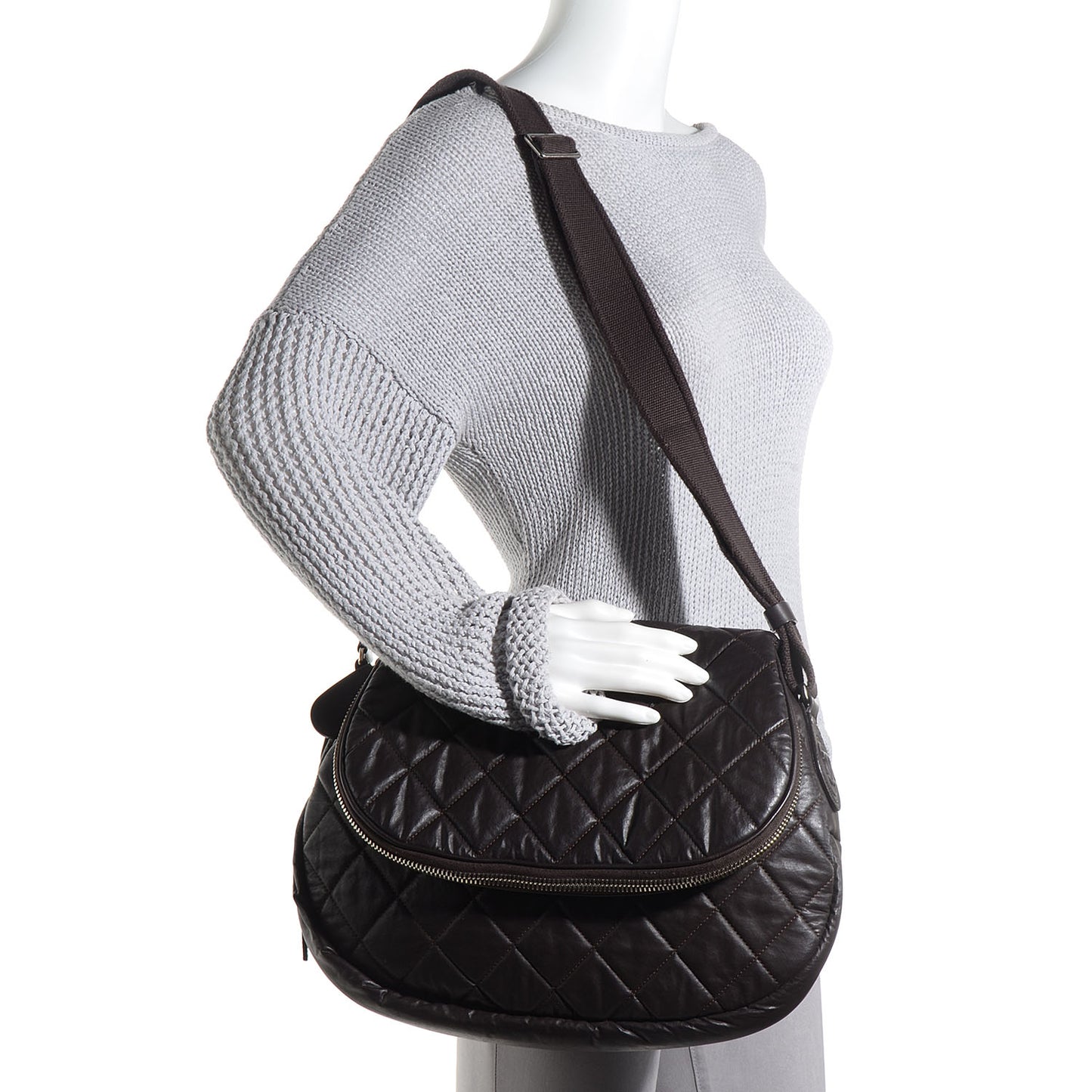 Coated Canvas Quilted Expandable Messenger Brown
