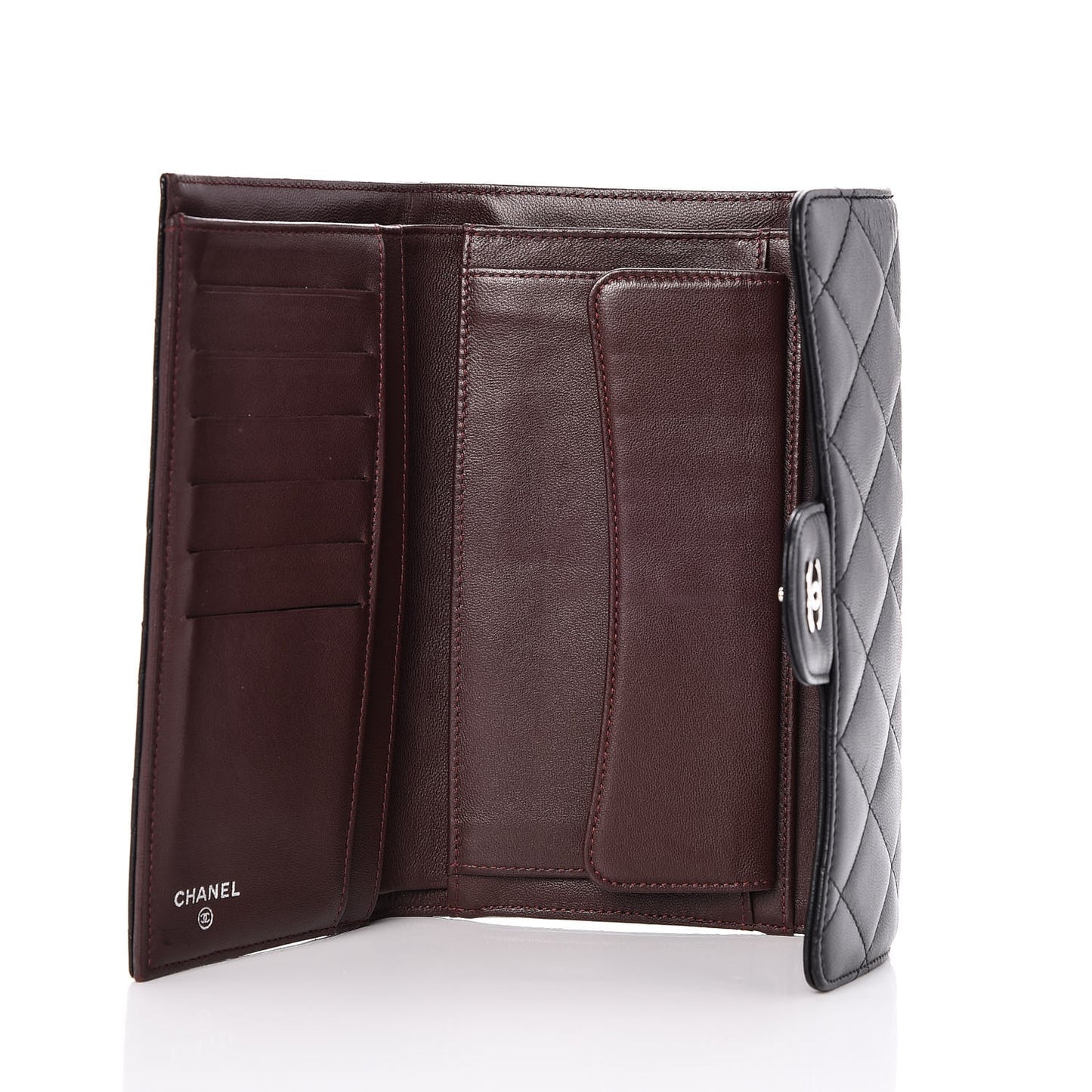 Lambskin Quilted Large Flap Wallet Black
