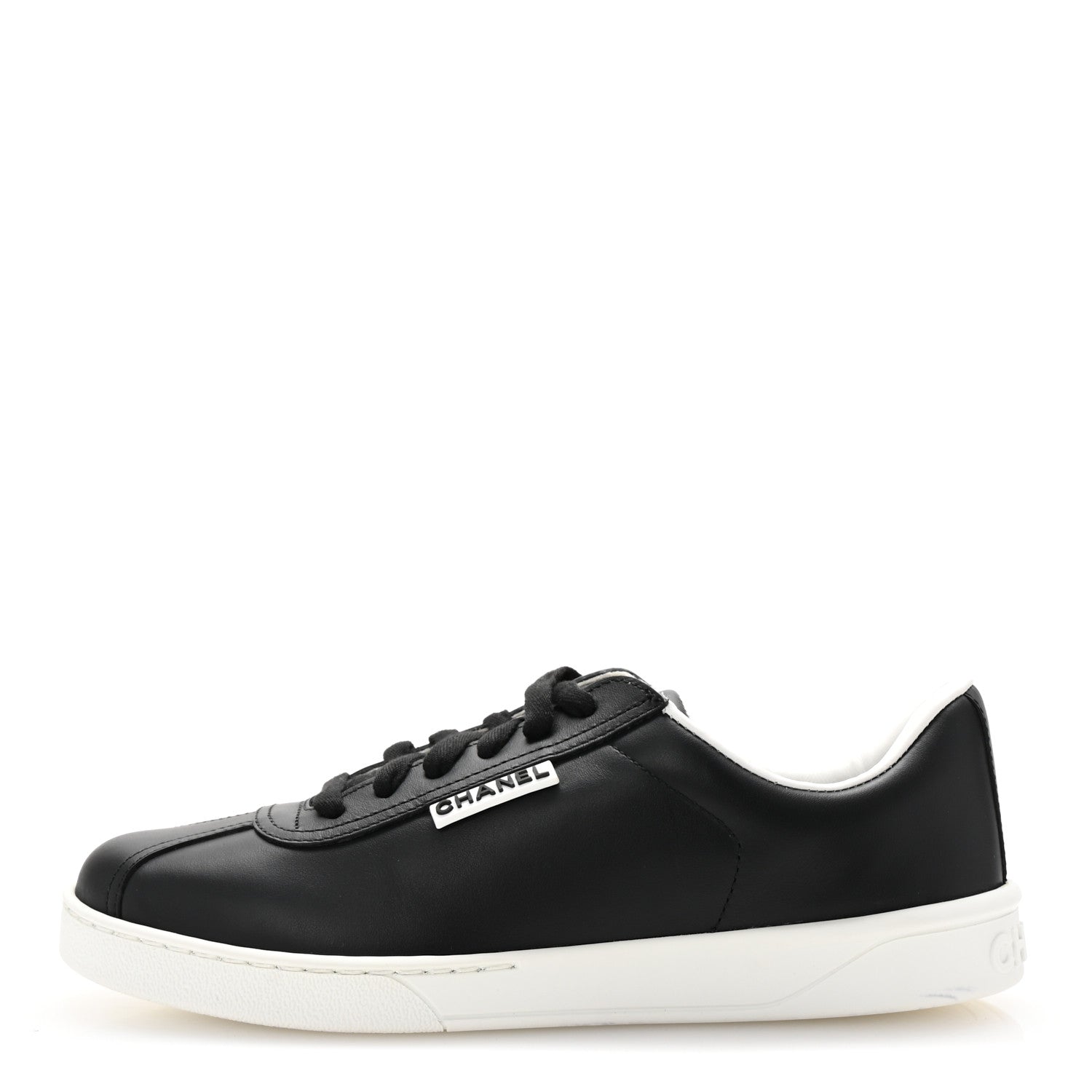 Chanel Calfskin CC Womens Sneakers 37.5 Black 1 of 9
