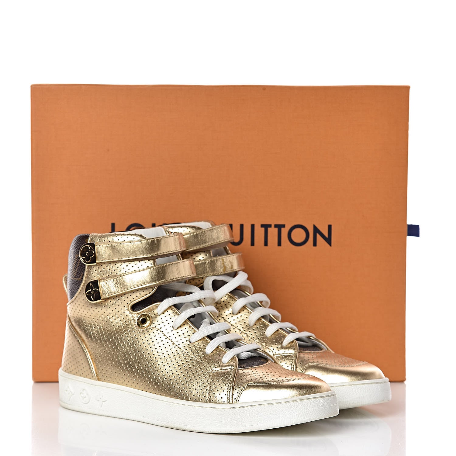 Louis Vuitton Calfskin Monogram Boombox High Top Sneakers 37 Gold 13 of 13