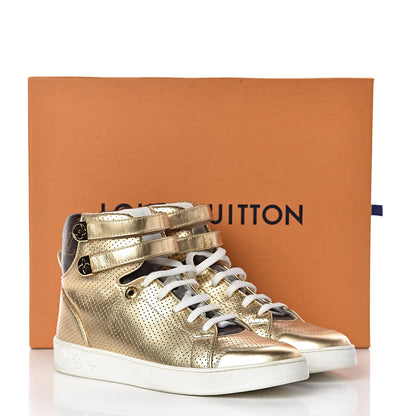 Louis Vuitton Calfskin Monogram Boombox High Top Sneakers 37 Gold 13 of 13