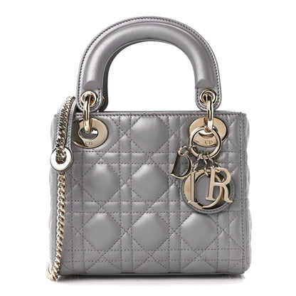 Christian Dior Metallic Lambskin Cannage Mini Lady Dior Grey 1 of 12