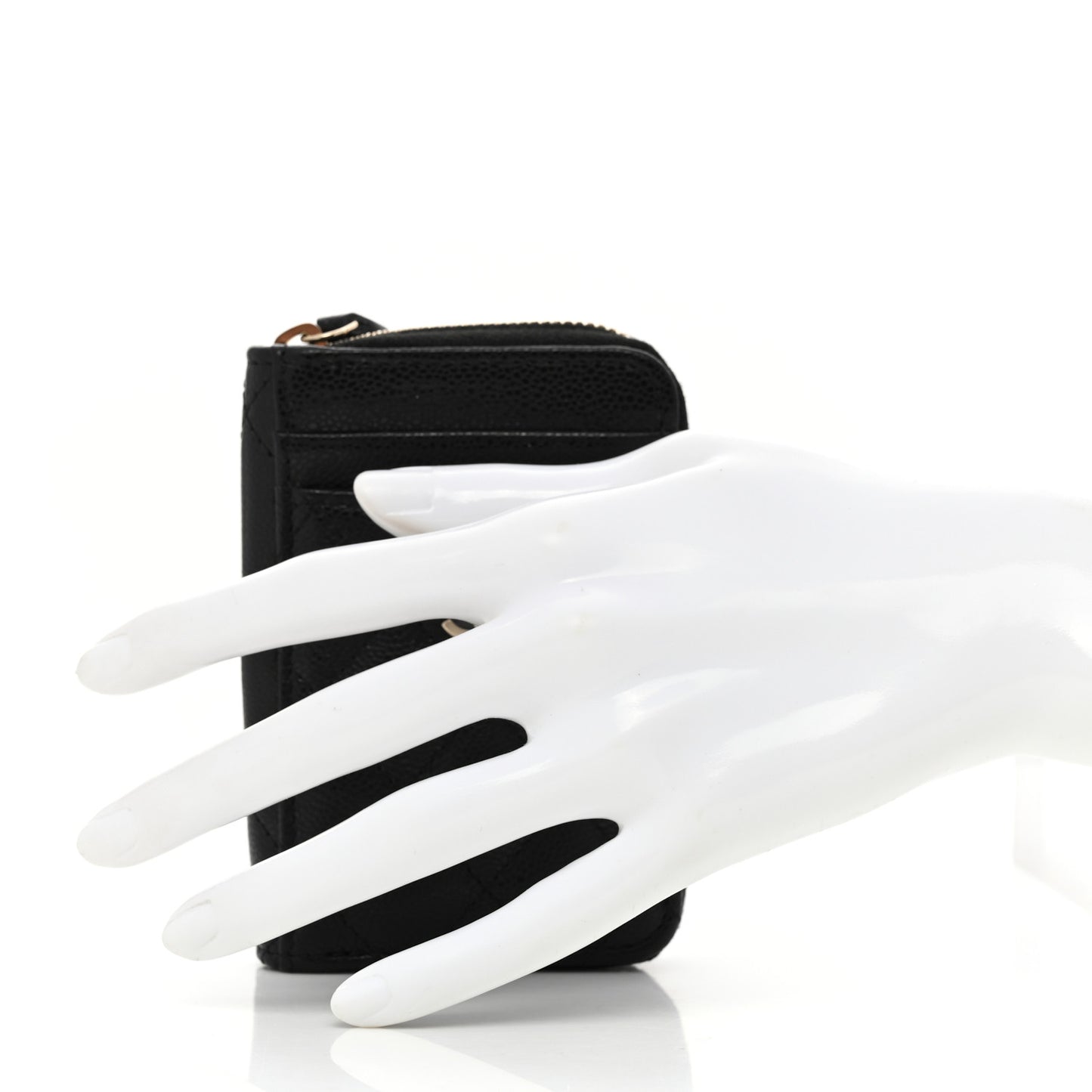 Caviar Quilted Zip Card Holder Black