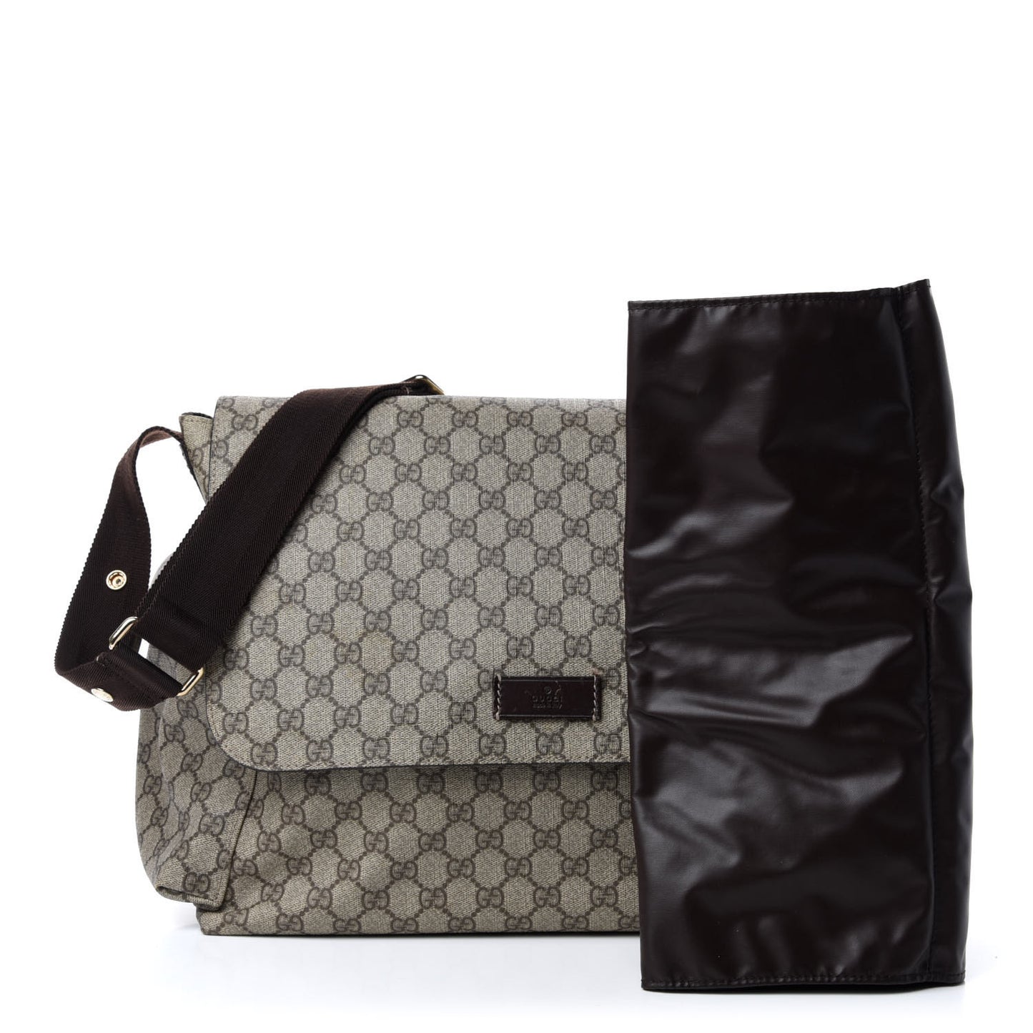 GG Supreme Monogram Selleria Calfskin Messenger Diaper Bag Beige Ebony Cocoa Dark Chocolate