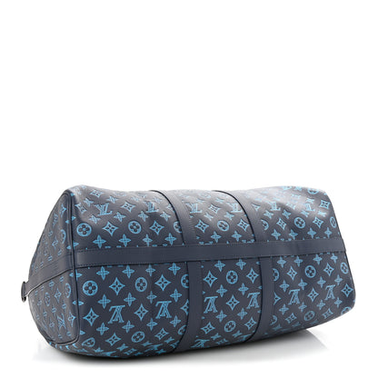 Louis Vuitton Calfskin Monogram Shadow Keepall Bandouliere 50 Navy 3 of 9