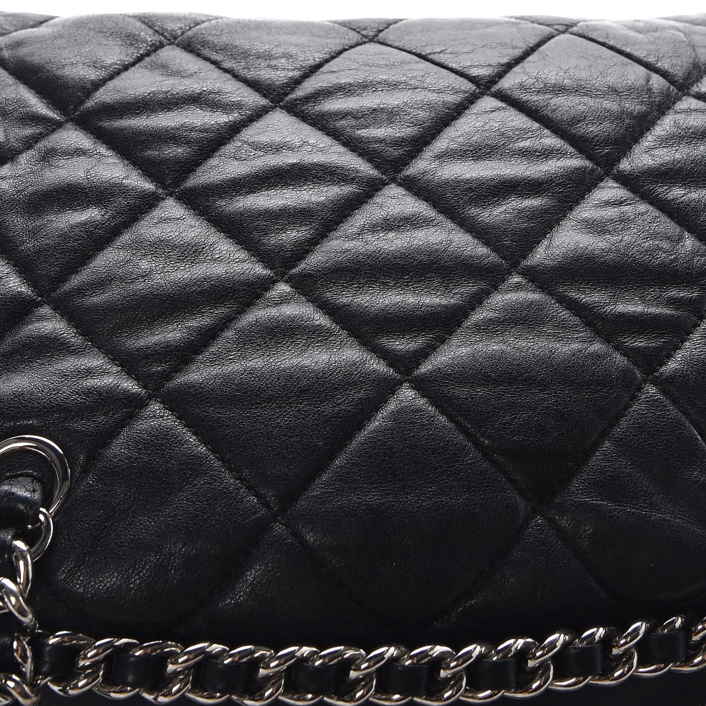 Washed Lambskin Quilted Chain Around Bowler Black
