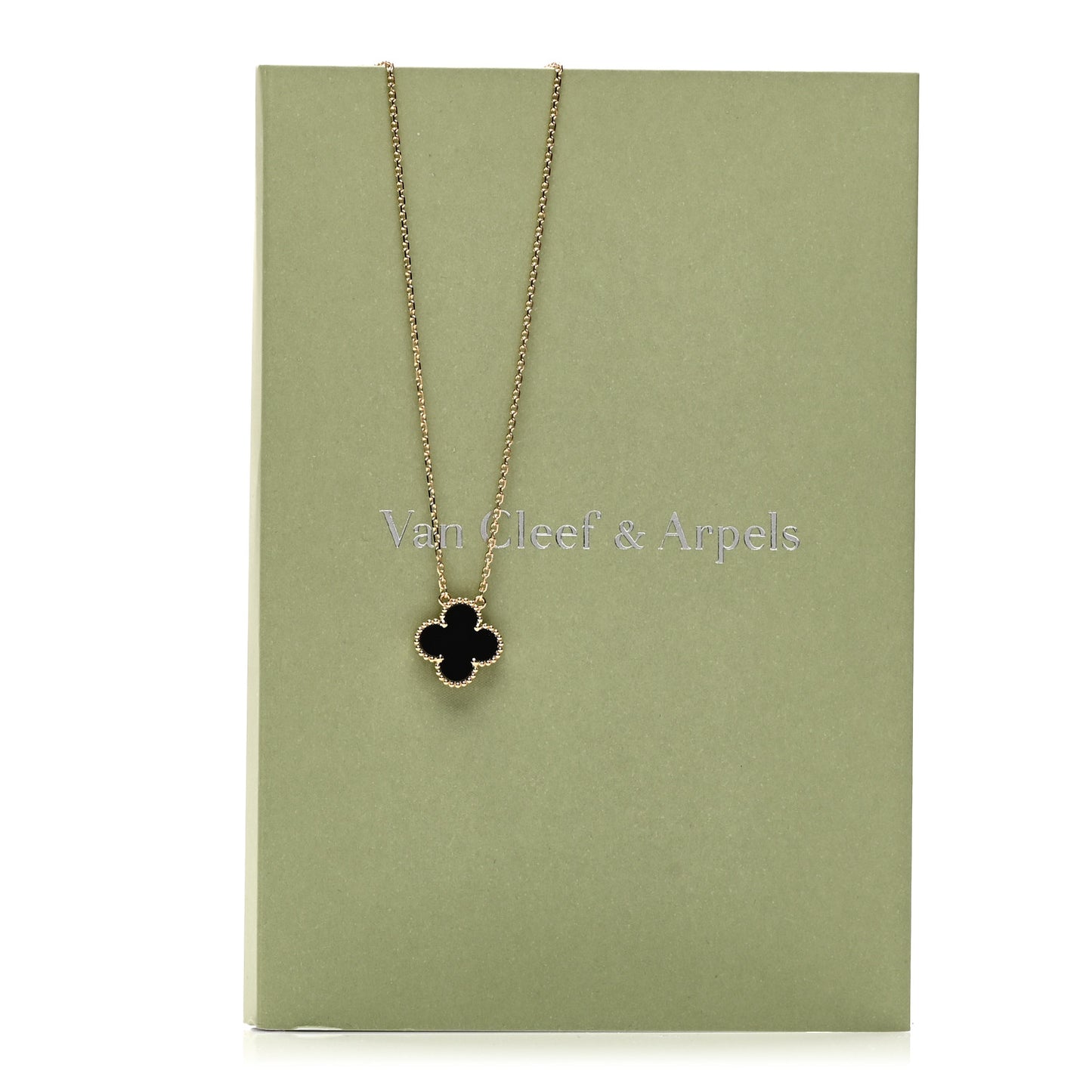 18K Yellow Gold Black Onyx Vintage Alhambra Pendant Necklace