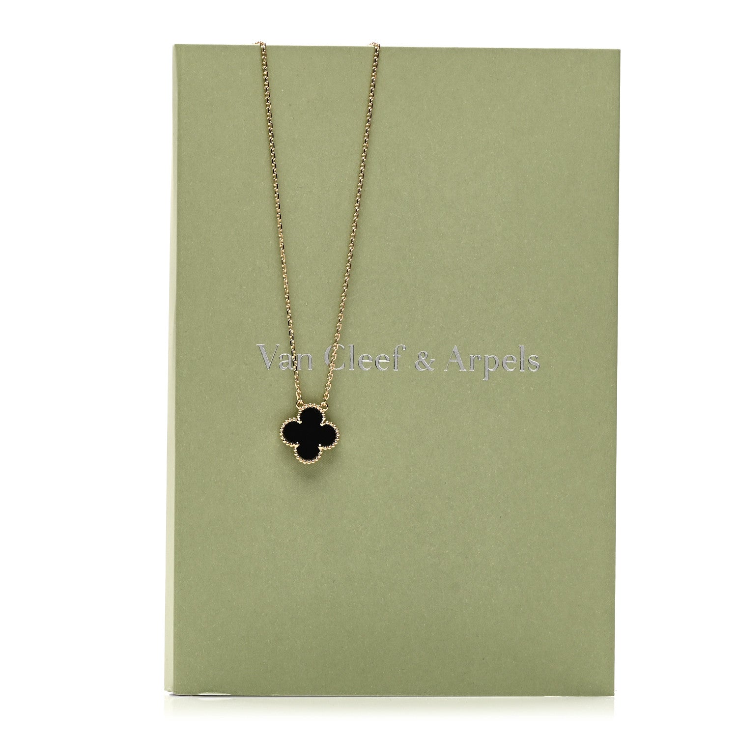 Van Cleef & Arpels 18K Yellow Gold Black Onyx Vintage Alhambra Pendant Necklace 6 of 6