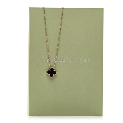 Van Cleef & Arpels 18K Yellow Gold Black Onyx Vintage Alhambra Pendant Necklace 6 of 6