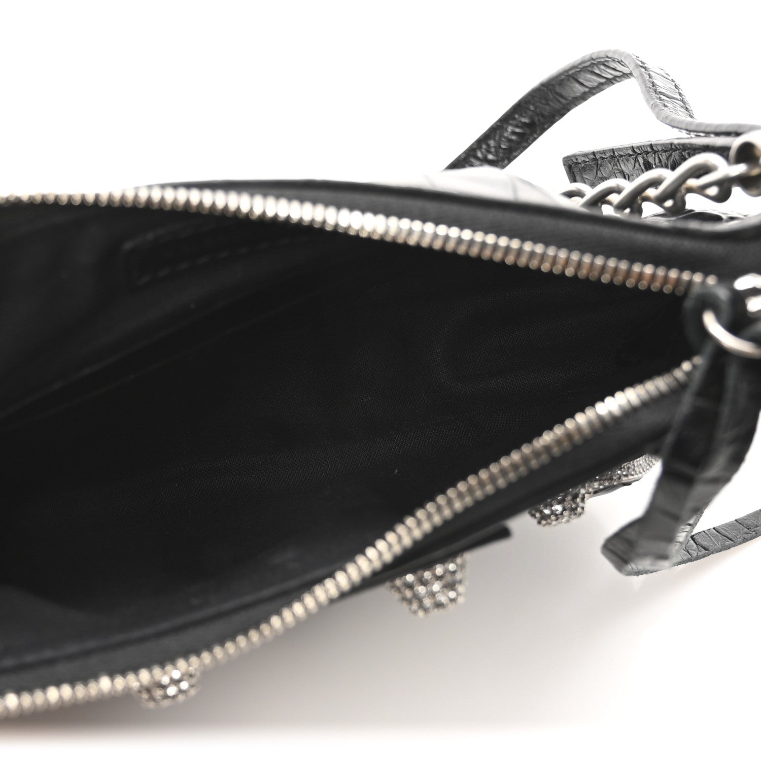 Balenciaga Extra Supple Calfskin Crocodile Embossed Crystal Le Cagole Mini Purse With Chain Black 5 of 10