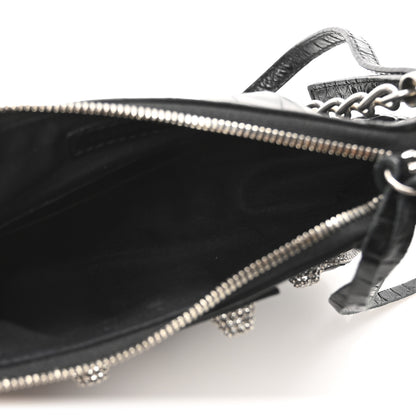 Balenciaga Extra Supple Calfskin Crocodile Embossed Crystal Le Cagole Mini Purse With Chain Black 5 of 10