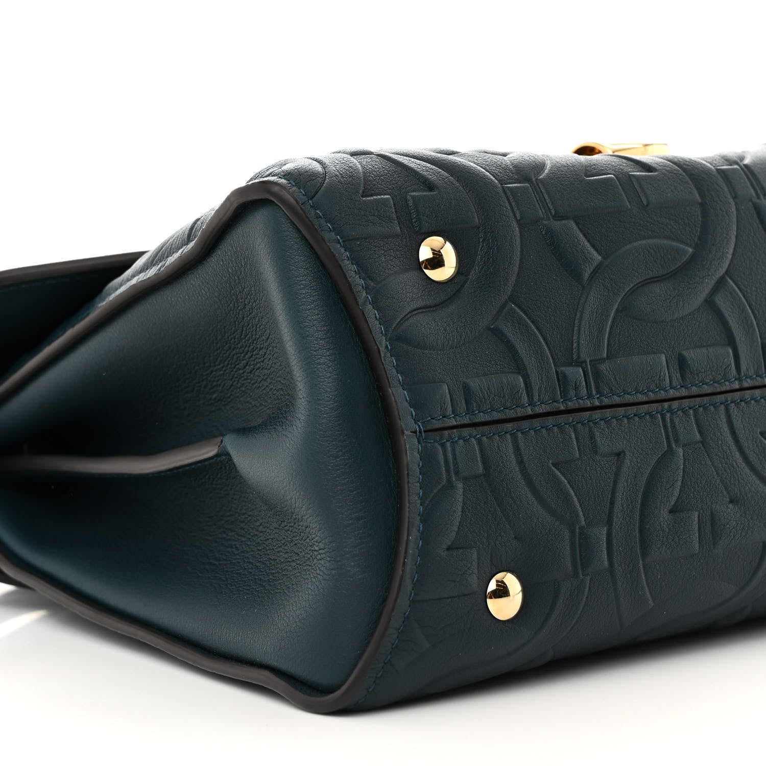 Salvatore Ferragamo Calfskin Embossed Small Margot Top Handle Divisa Green 9 of 16