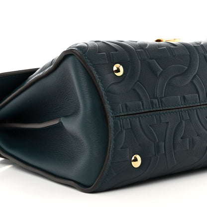 Salvatore Ferragamo Calfskin Embossed Small Margot Top Handle Divisa Green 9 of 16