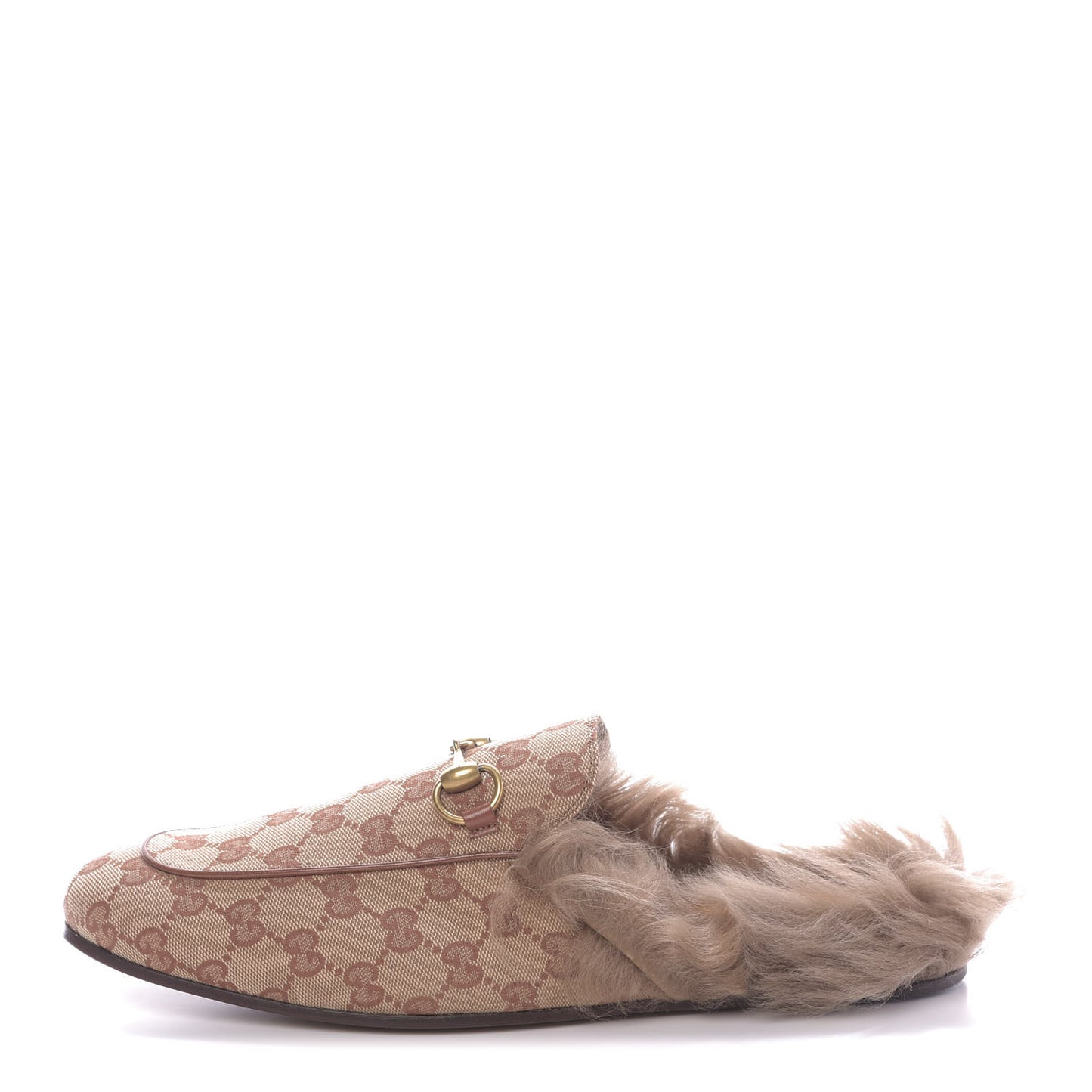 GG Monogram Fur Mens Princetown Slippers 9 Beige Ruggine Rust