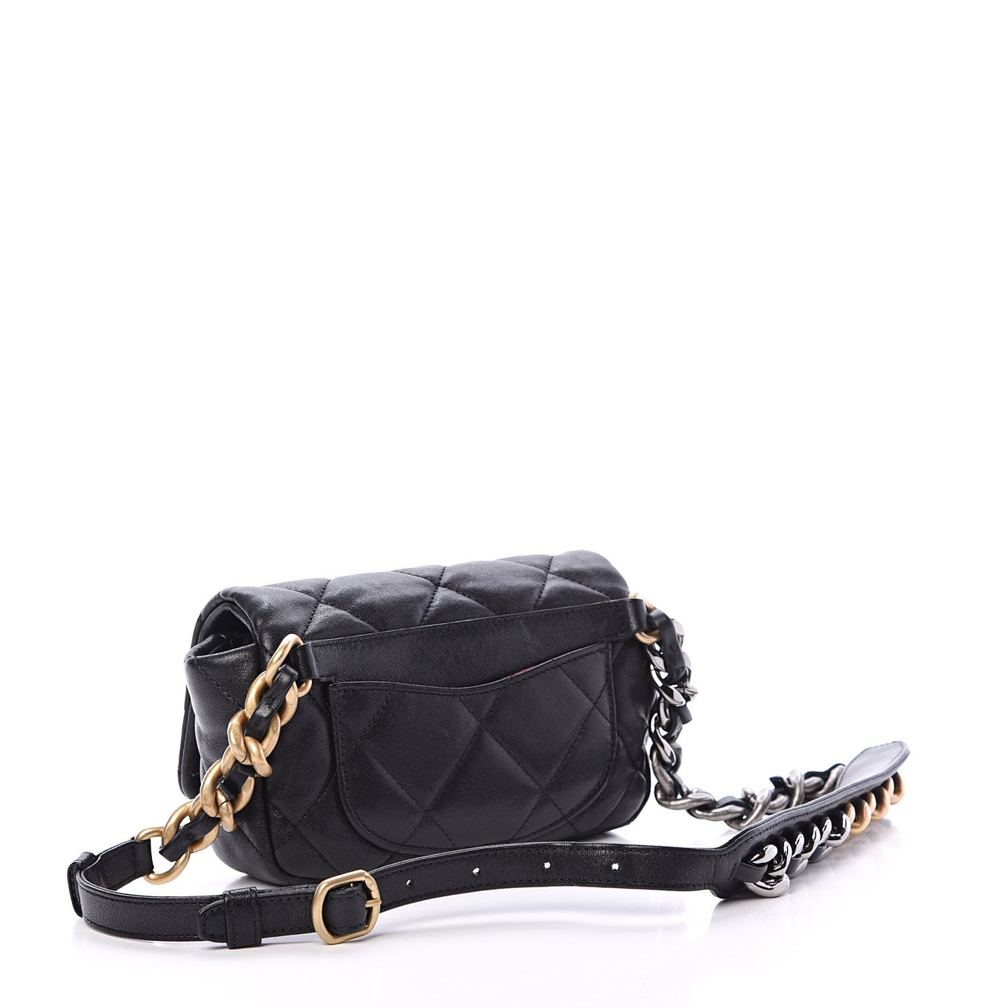 Lambskin Quilted Chanel 19 Waist Bag Black