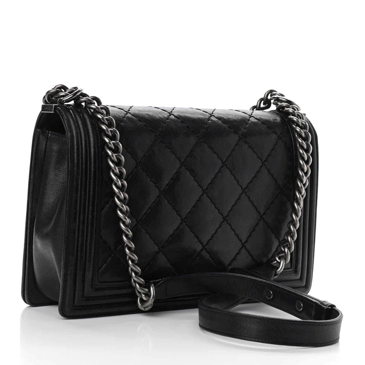 Chanel Calfskin Quilted Double Stitch New Medium Boy Flap Black 3 of 12