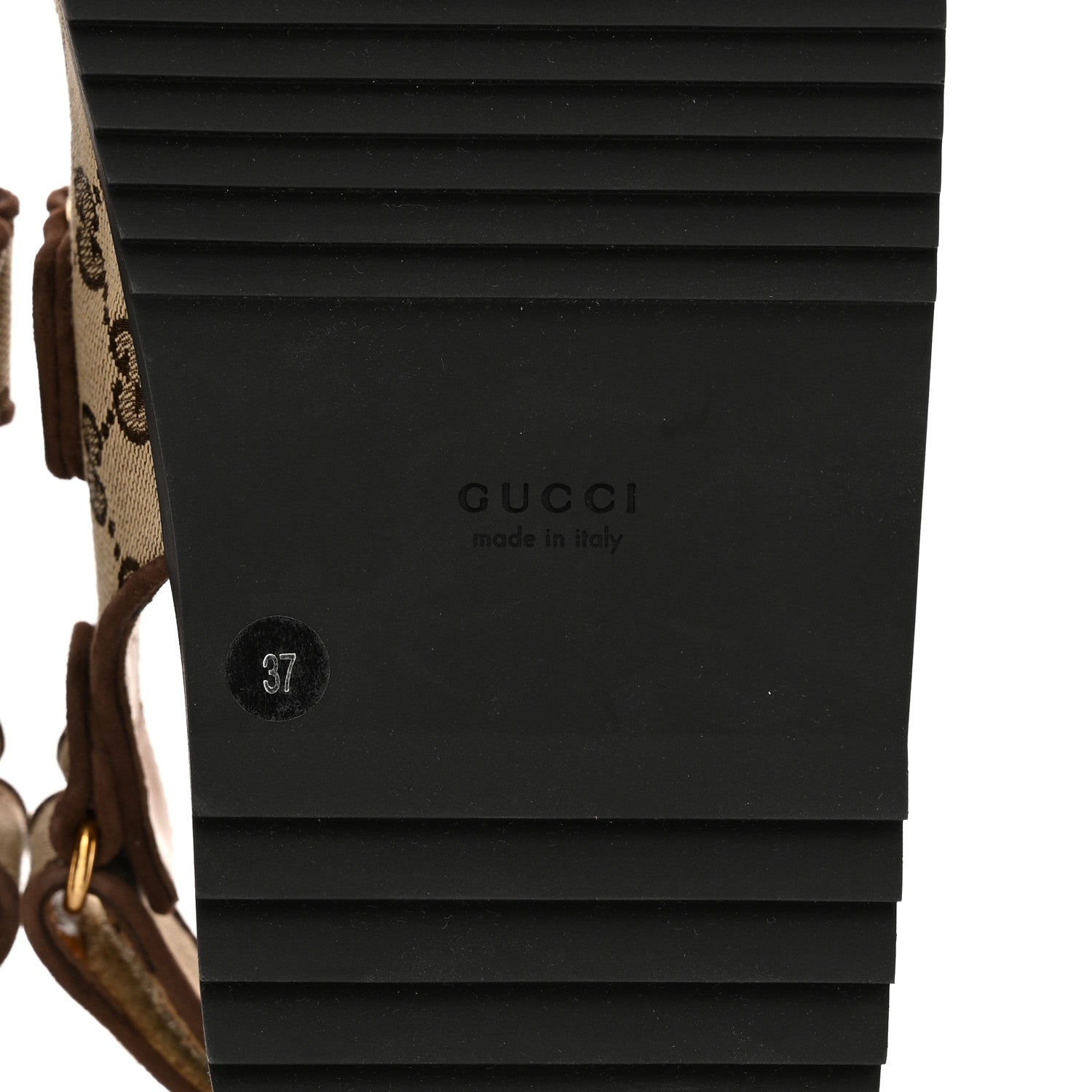 Gucci GG Monogram Lavaredo Eco Fabric Womens Slide Sandals With Straps 37 Beige Ebony Light Brown 7 of 12