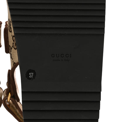Gucci GG Monogram Lavaredo Eco Fabric Womens Slide Sandals With Straps 37 Beige Ebony Light Brown 7 of 12