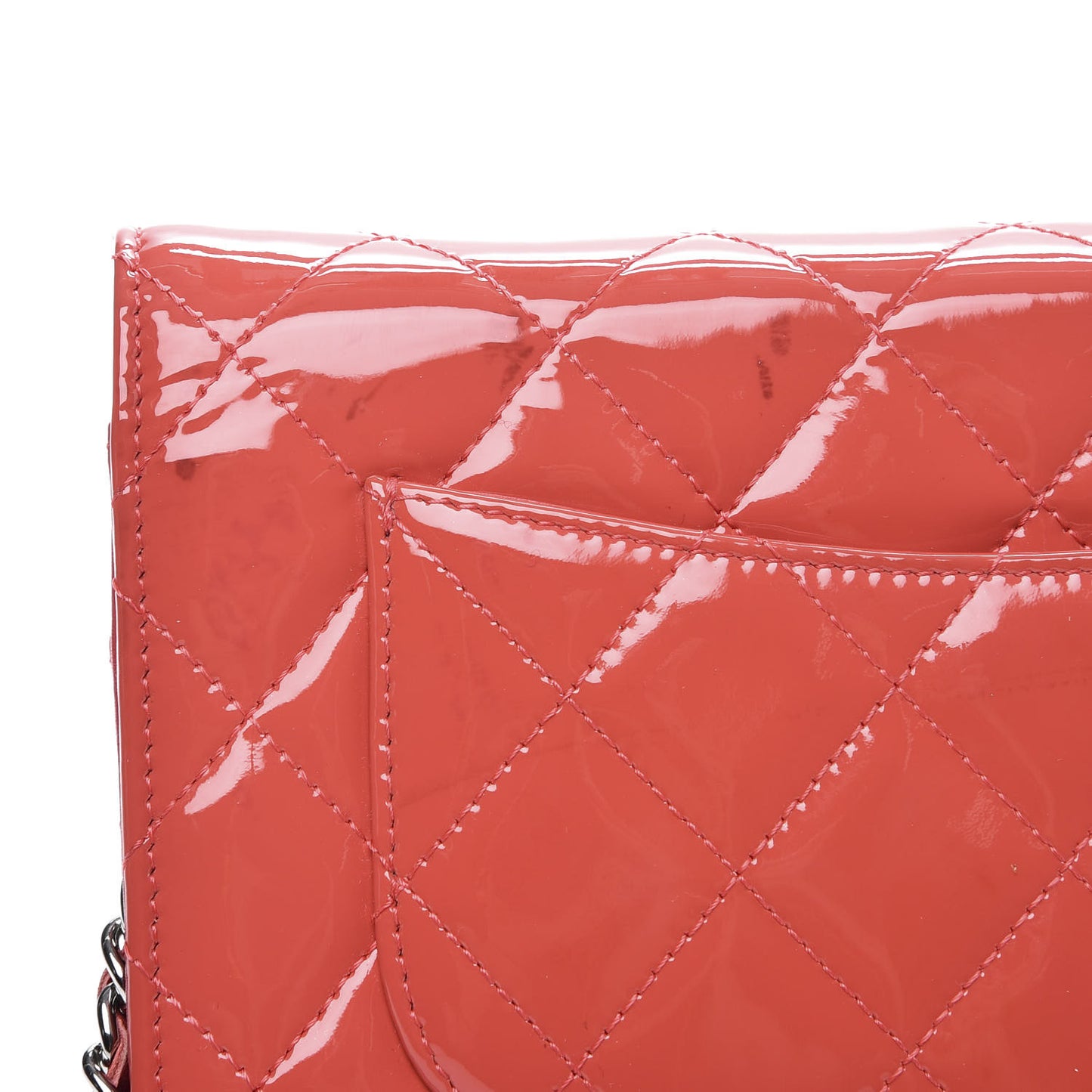 Patent Quilted Wallet On Chain WOC Dark Pink