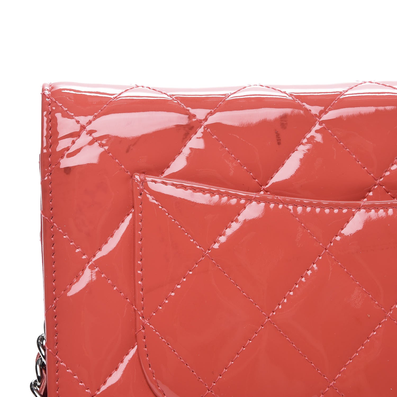 Chanel Patent Quilted Wallet On Chain WOC Dark Pink 10 of 12