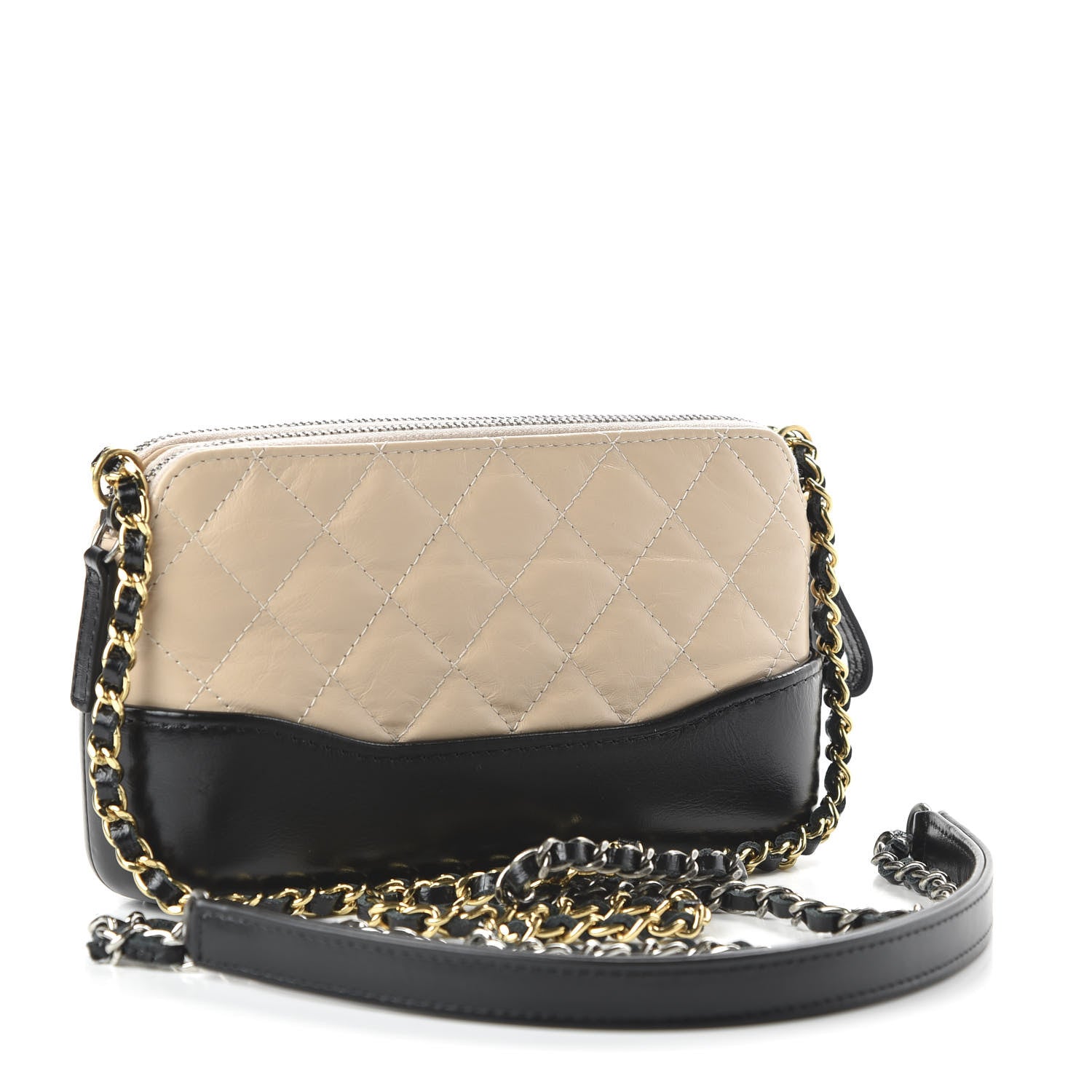 Chanel Aged Calfskin Quilted Small Gabrielle Clutch With Chain Beige Black 3 of 12