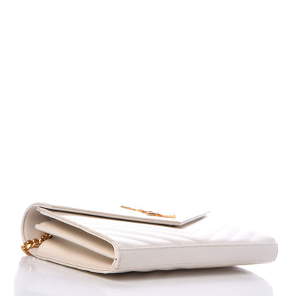 Saint Laurent Grain De Poudre Matelasse Chevron Monogram Chain Wallet White 4 of 7