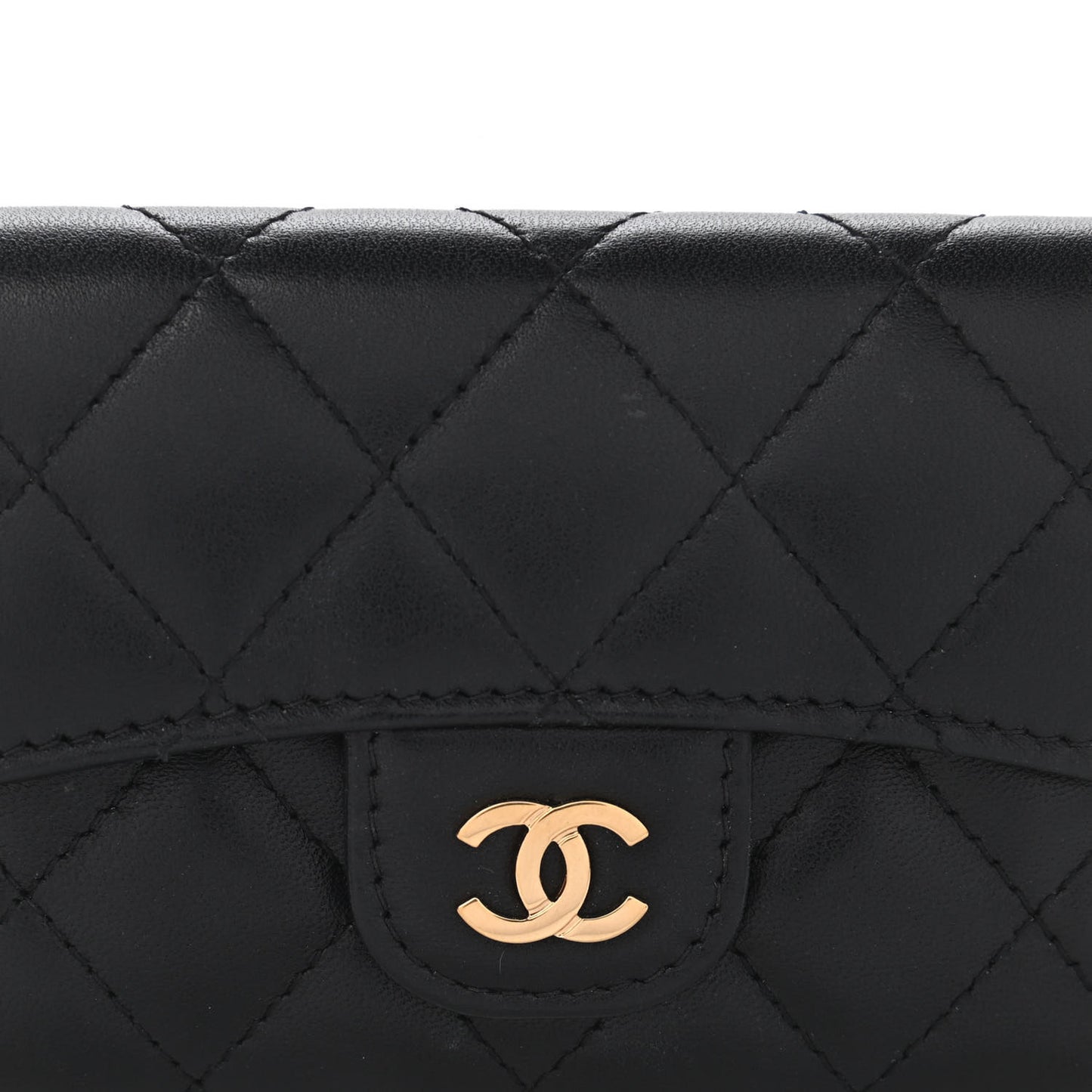 Lambskin Quilted Flap Card Holder Black