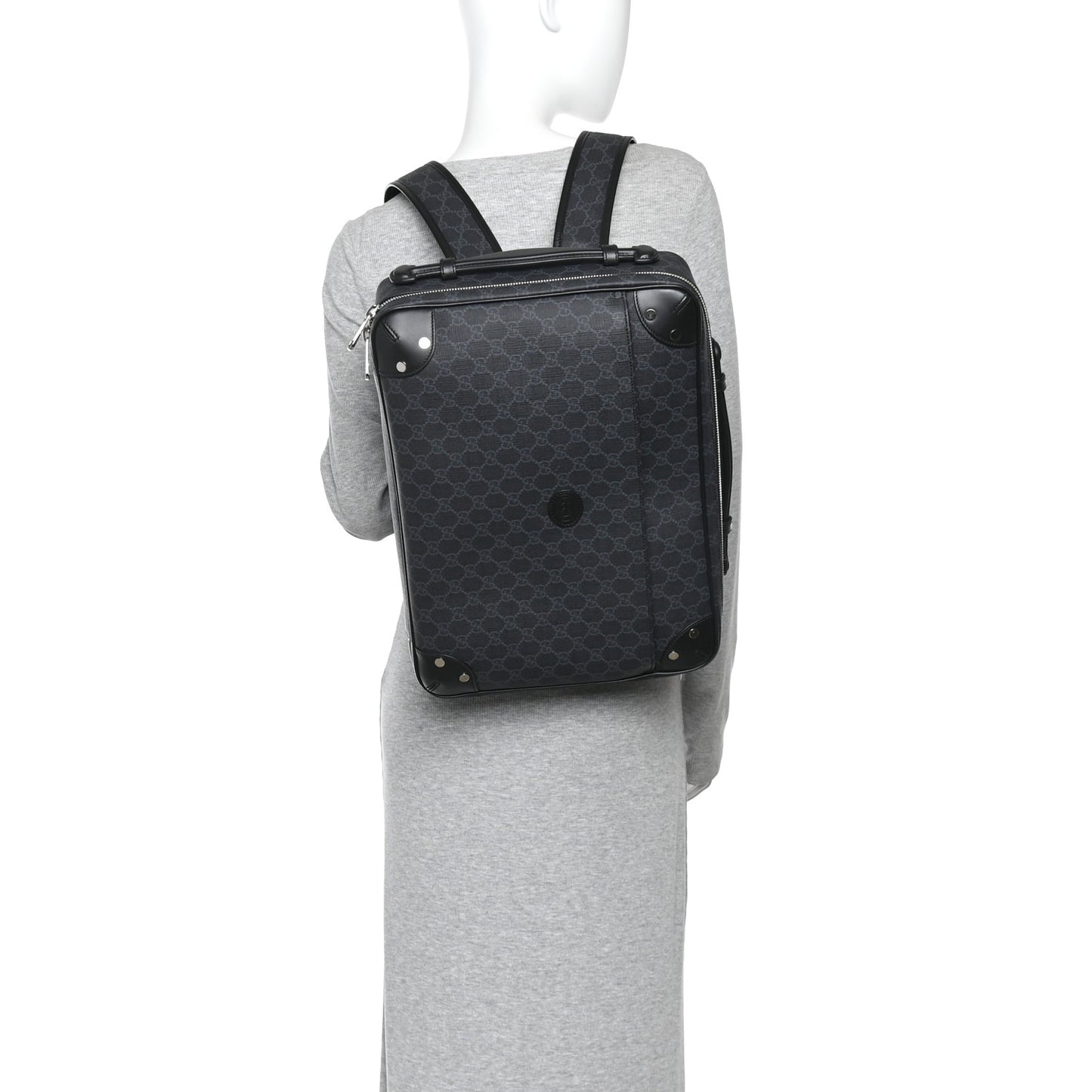 GG Supreme Monogram Briefcase Backpack Black Grey