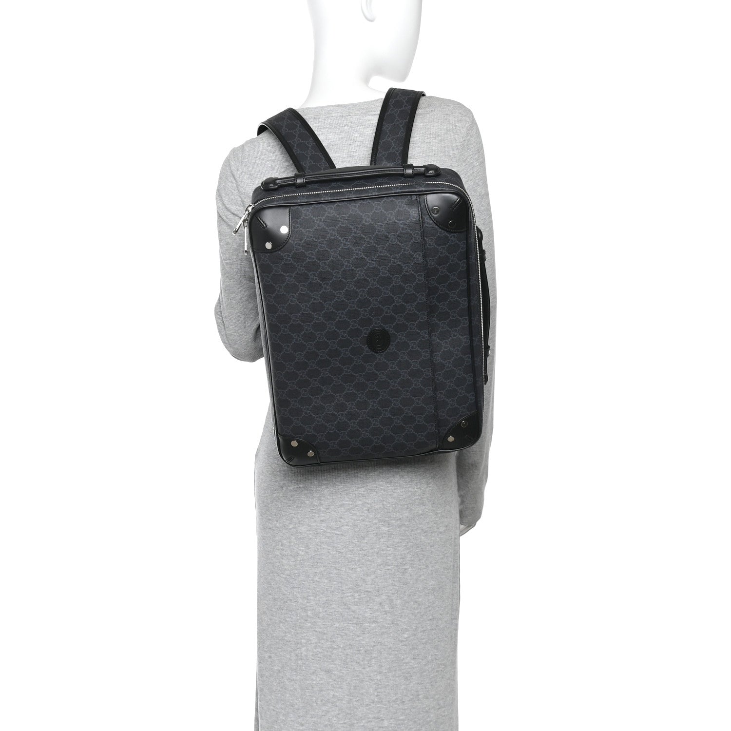 Gucci GG Supreme Monogram Briefcase Backpack Black Grey 2 of 13