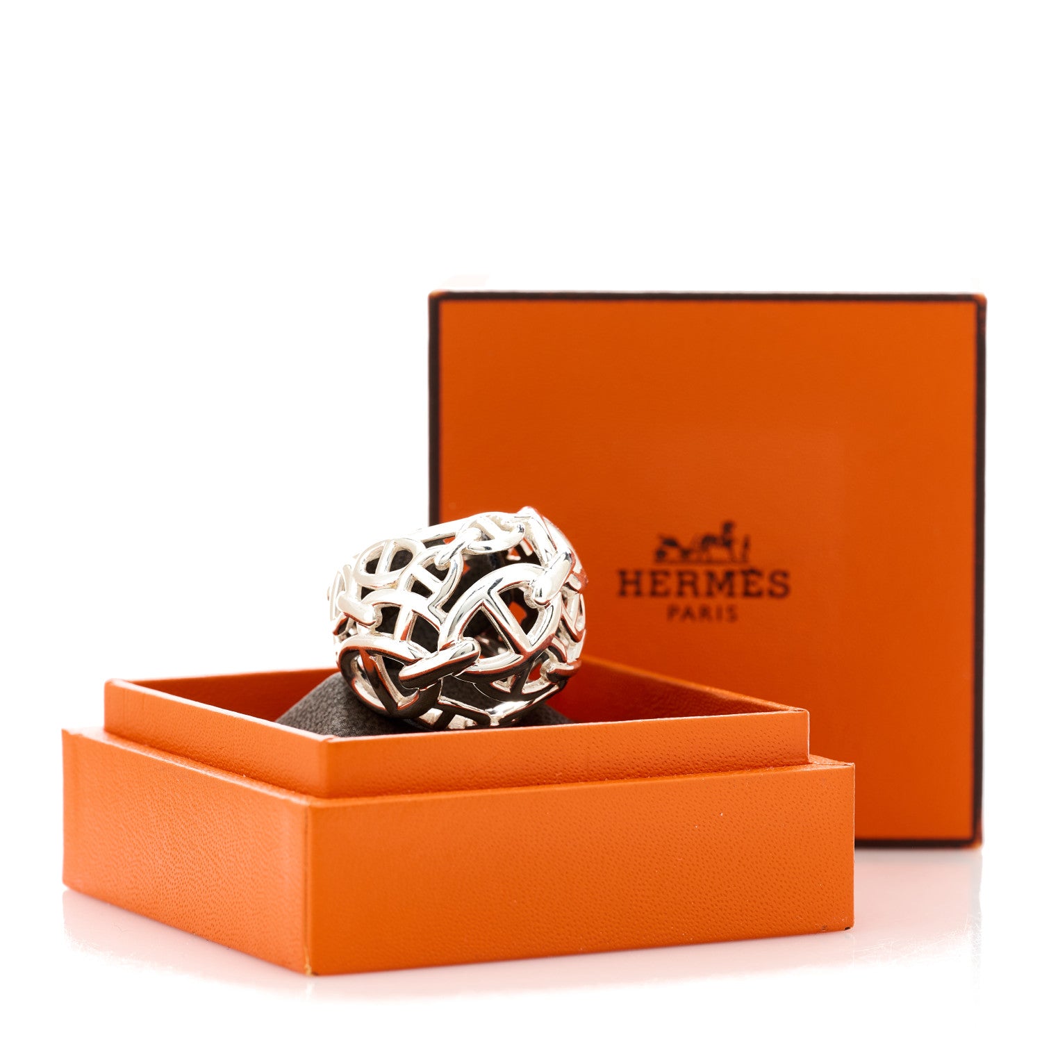 Hermes Sterling Silver GM Chaine d'Ancre Enchainee Dome Ring 55 7.25 6 of 6