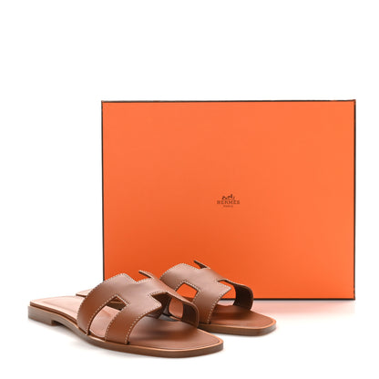 Hermes Box Calfskin Oran Sandals 37 Gold 10 of 10
