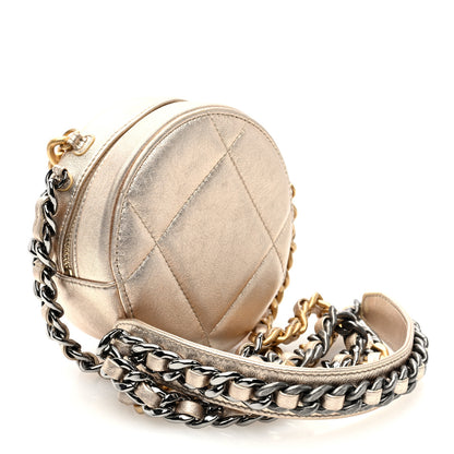Chanel Metallic Lambskin Quilted Chanel 19 Round Clutch With Chain Gold 3 of 11