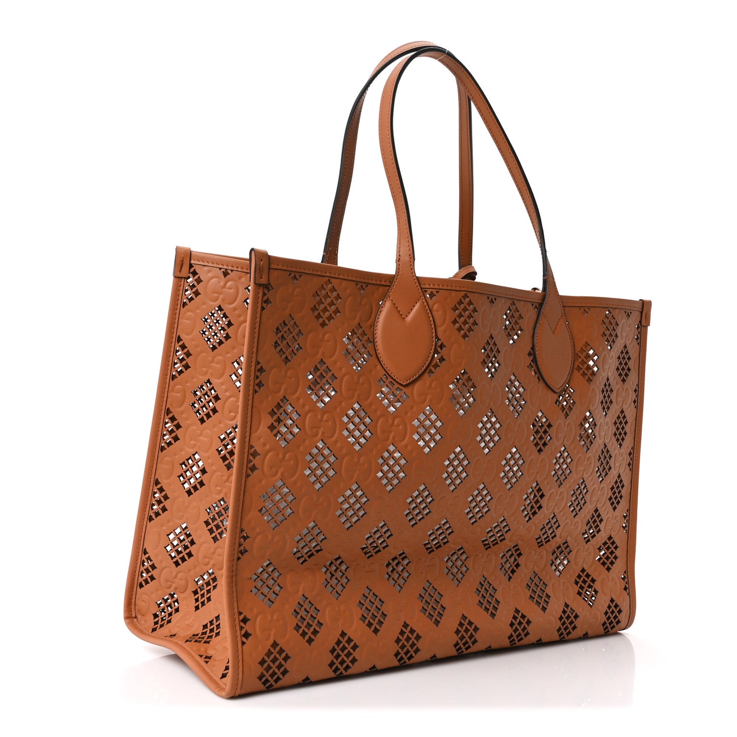 Calfskin GG Monogram Diamond Cut Medium Ophidia Tote Bag Brown