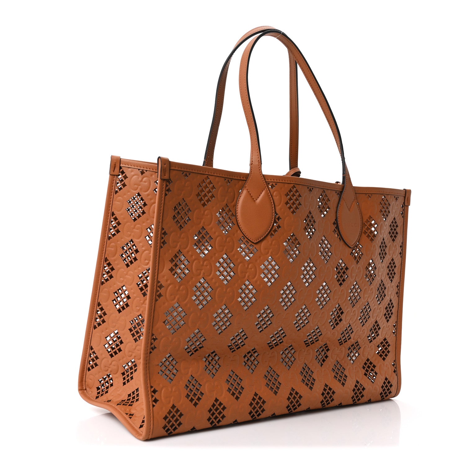 Gucci Calfskin GG Monogram Diamond Cut Medium Ophidia Tote Bag Brown 3 of 9