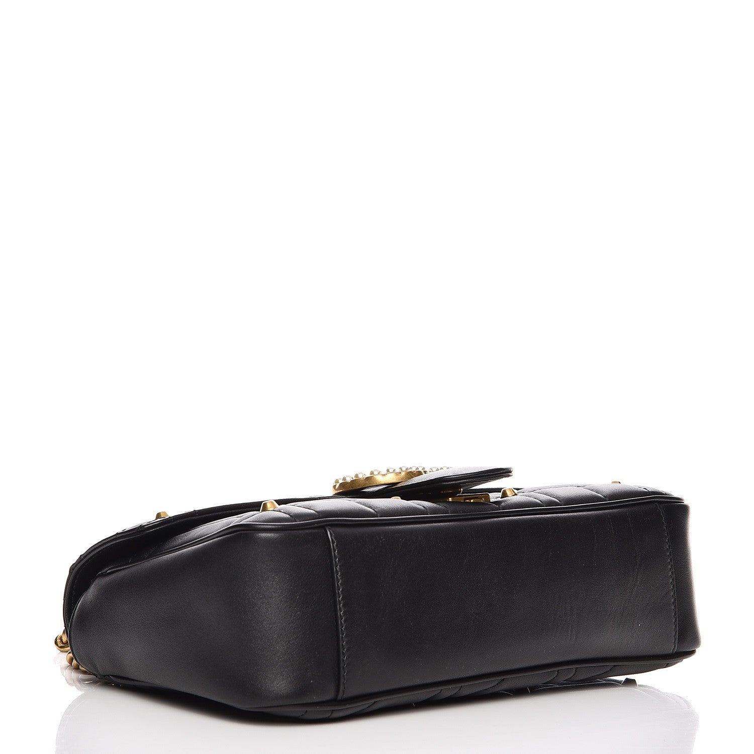 Gucci Calfskin Matelasse Studded Small Pearly GG Marmont Shoulder Bag Black 4 of 8