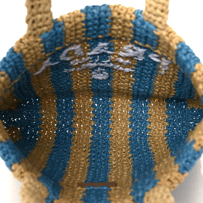 Prada Yarn Raffia Effect Crochet Striped Small Logo Tote Naturale Celeste 4 of 7