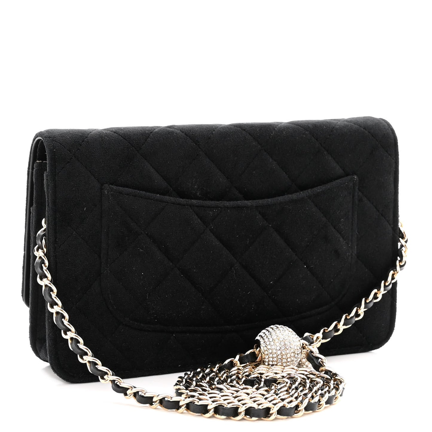 Velvet Quilted Pearl Crush Wallet On Chain WOC Black