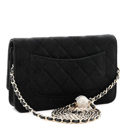 Chanel Velvet Quilted Pearl Crush Wallet On Chain WOC Black 3 of 12