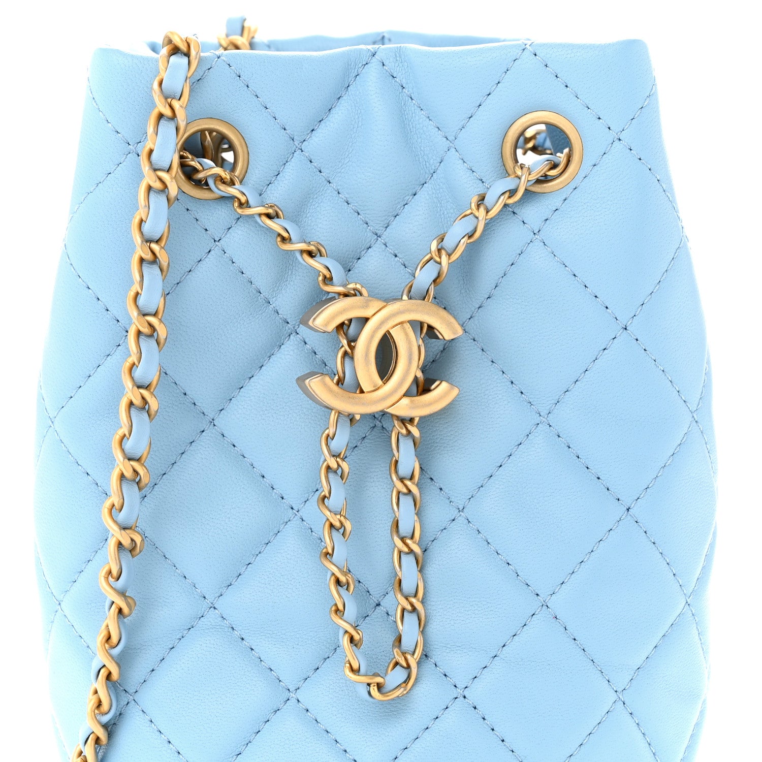 Chanel Lambskin Quilted Pearl Crush Drawstring Bag Light Blue 8 of 11