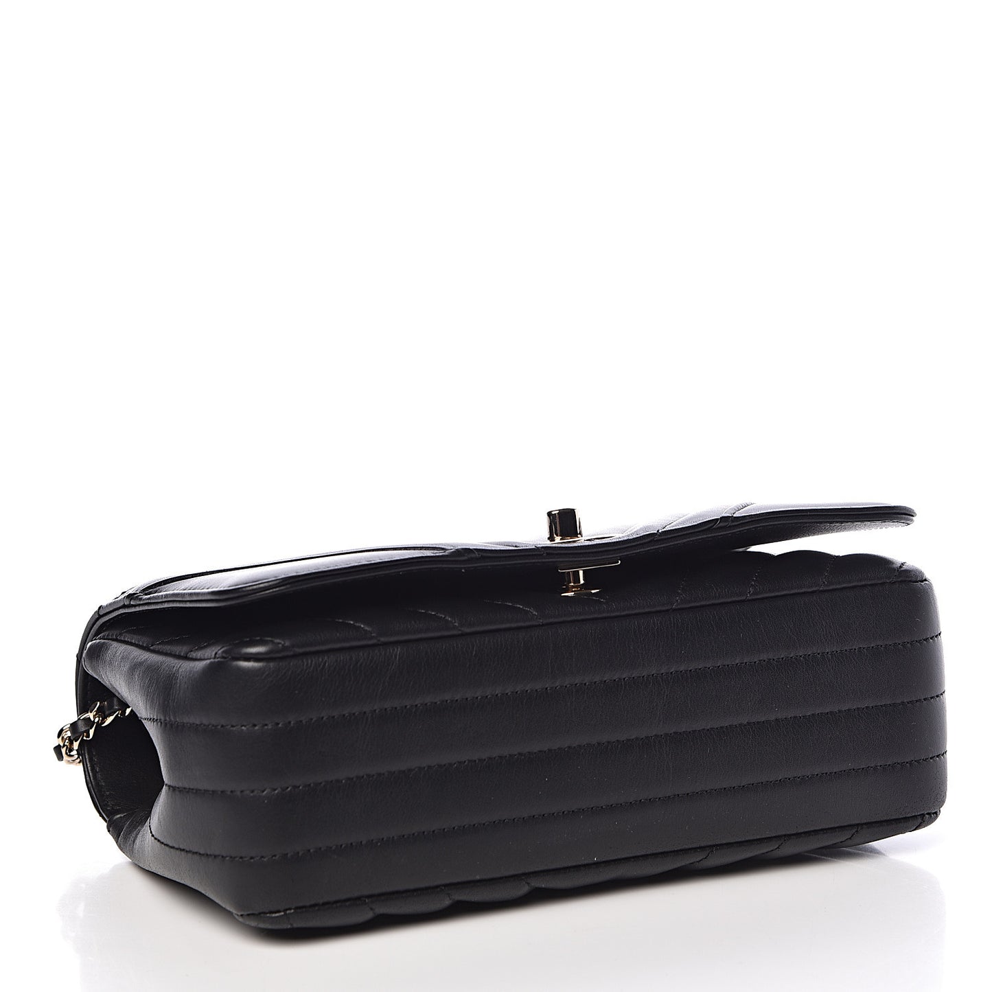 Calfskin Chevron Quilted Mini Statement Flap Black