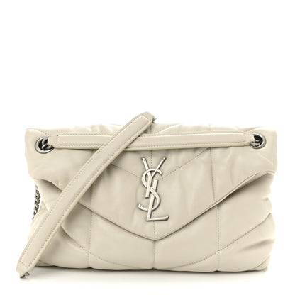 Saint Laurent Lambskin Quilted Small Loulou Puffer Monogram Chain Satchel Blanc Vintage 1 of 9