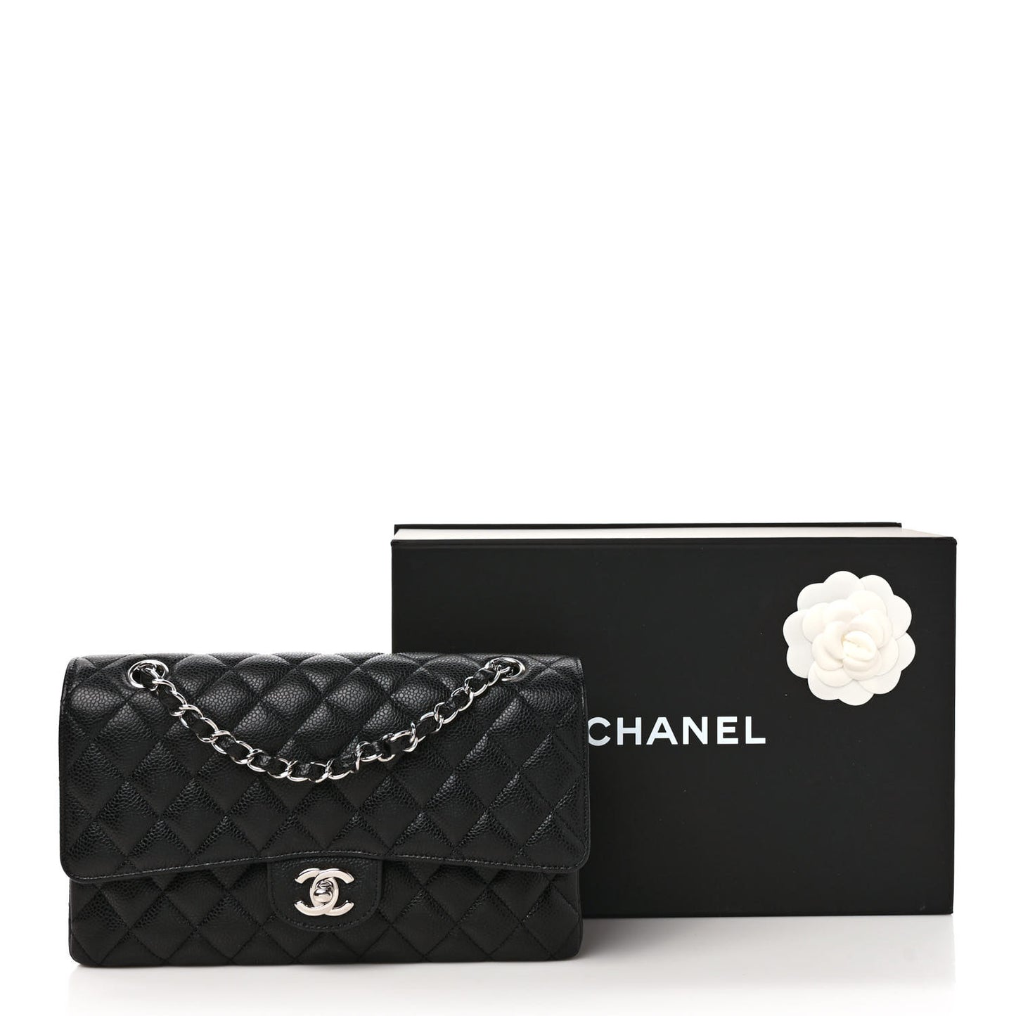 Caviar Quilted Medium Double Flap Black